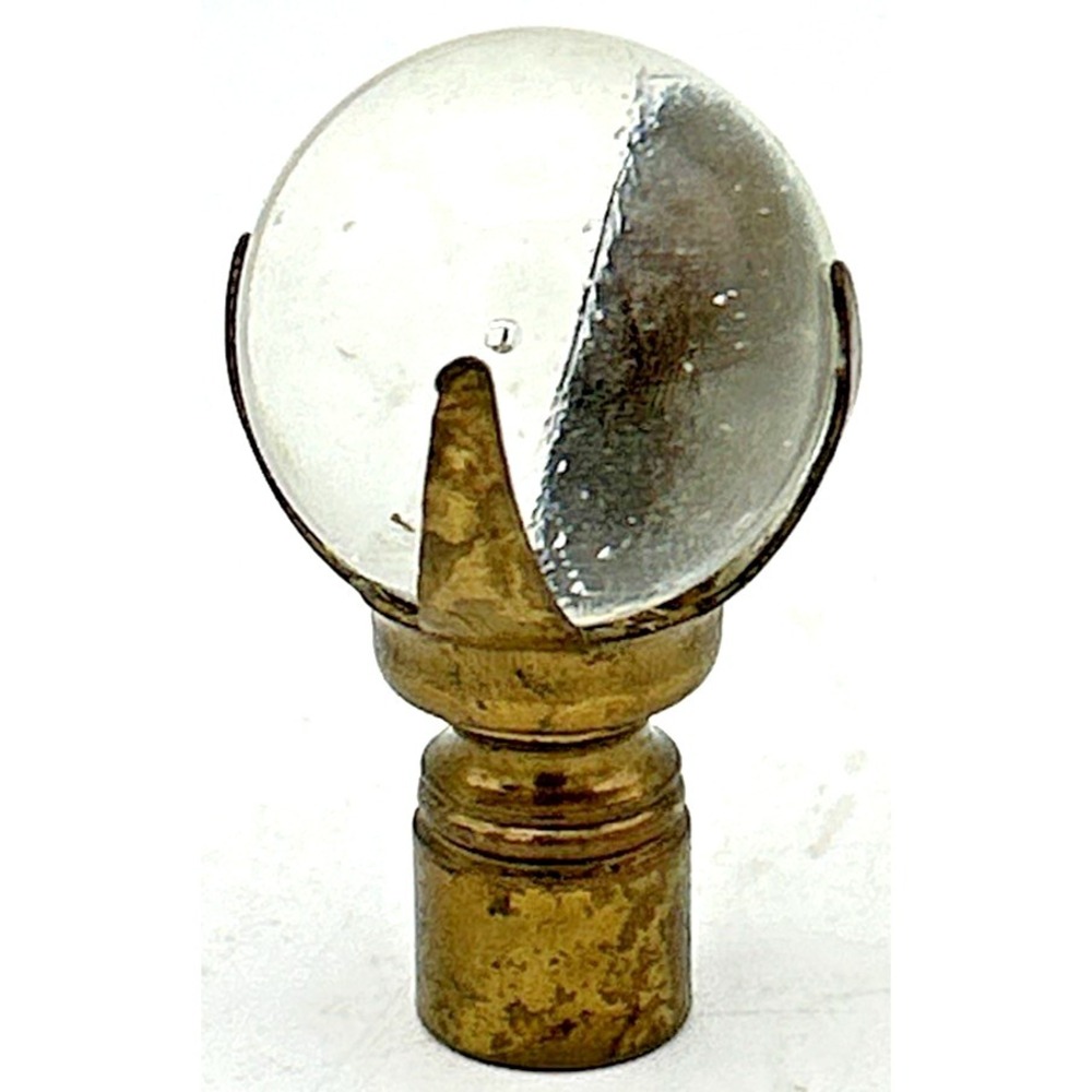 Vintage Round Clear Glass Lamp Finial 1.75" Tall Brass Base See Description